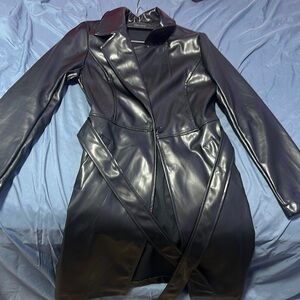 Black Faux Leather Women's Coat